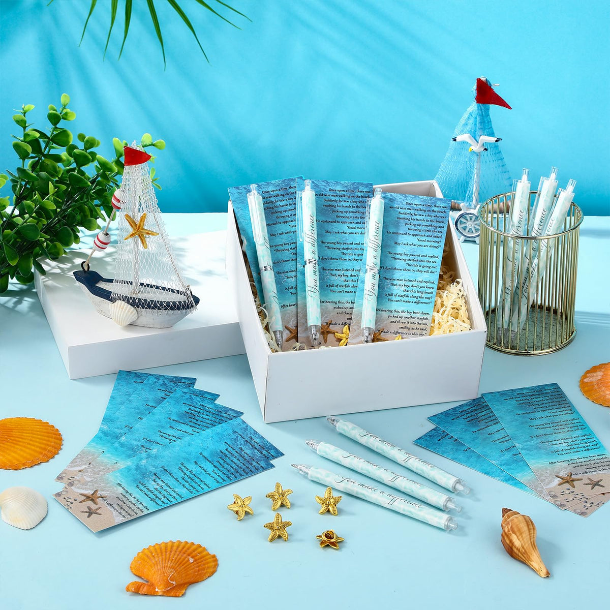 Sayglossy 30 Sets Starfish Story Gifts You Make a Difference Pens Starfish Lapel Pins with Inspirational Story Cards Bulk for Volunteer Teacher Employee Coworker Staff Appreciation