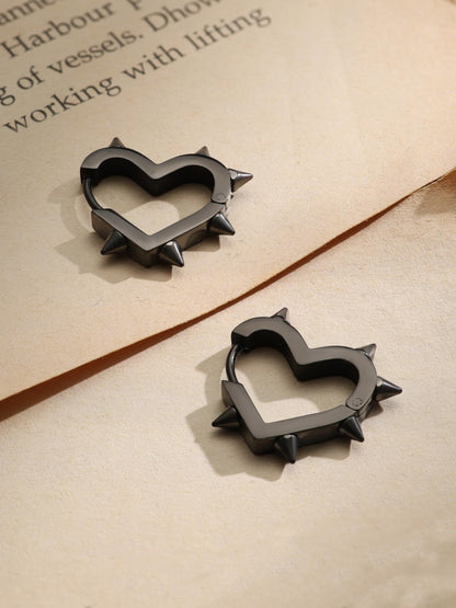 Sacina Huggie Hoop Black Spike Heart Earrings, Gothic Punk Grunge Emo Y2k Earrings, Goth Jewelry, Christmas Jewelry Gift For Women