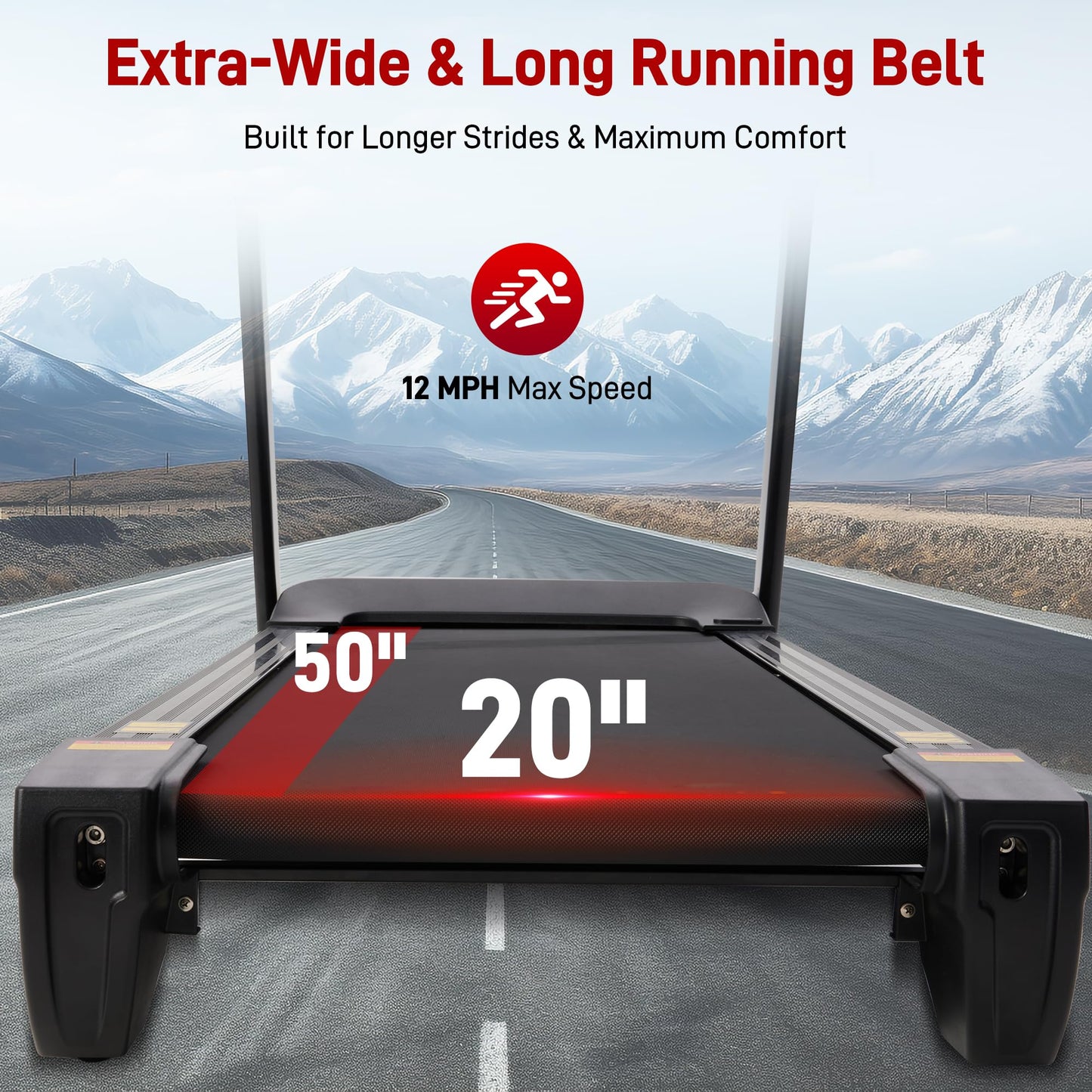 Heavy Duty Treadmill for Home, 20" Wide Deck, 20-Level Auto Incline