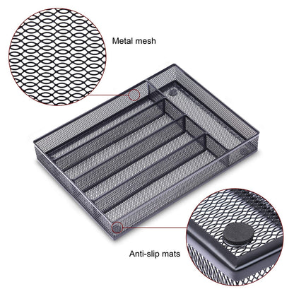 WuGeShop Office Desk Drawer Organizer, 5 Compartments Mesh Drawer Organizer Tray for Storage Art Supplies, Stationery, Black