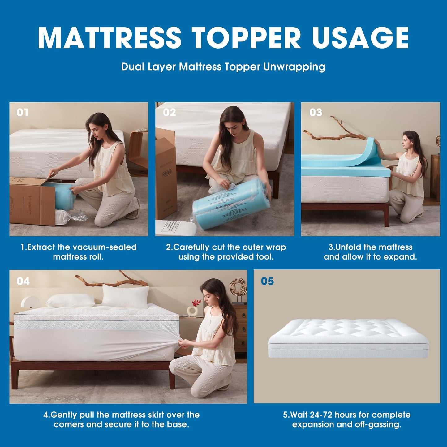 Ninemoon Dual Layer Cooling Memory Foam Mattress Topper Queen Size, 2 Inch Gel Mattress Topper + 1 Inch Pillow Top Mattress Pad, Soft Bed Topper with Deep Pocket 8-21 Inch