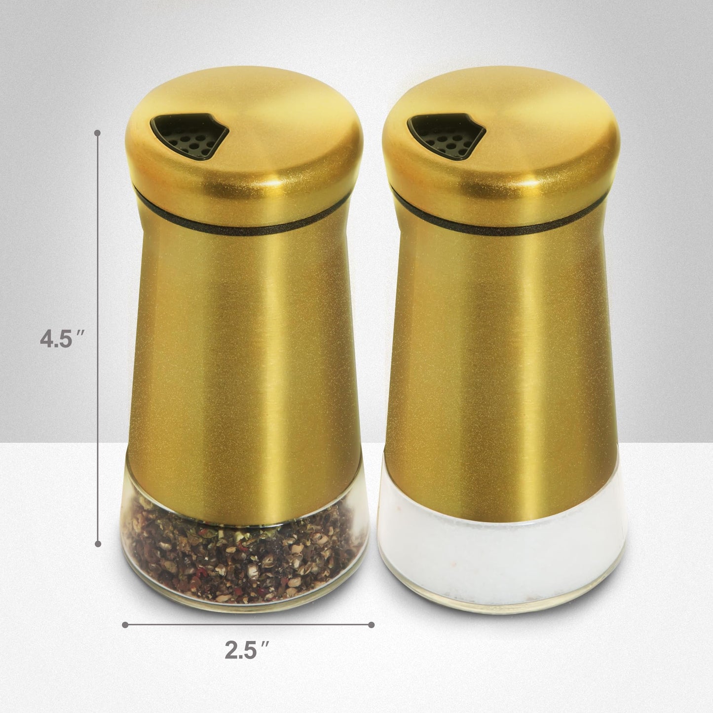 bonris Stainless Steel Salt and Pepper Shakers,Salt Shaker Clear Bottom Jar Bottle Container with Stainless Steel Top,with Adjustable Pouring Hole for Kitchen, Cooking Table, Camp