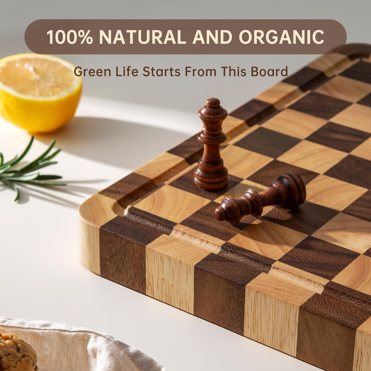FYCTIO Wooden Cutting Boards for Kitchen, Checkered Cutting Board 1.2" Thickened, Walnut Chopping Board with Juice Grooves & Handles, Double-sided Butcher Block with Gift Box, 17" x 12"