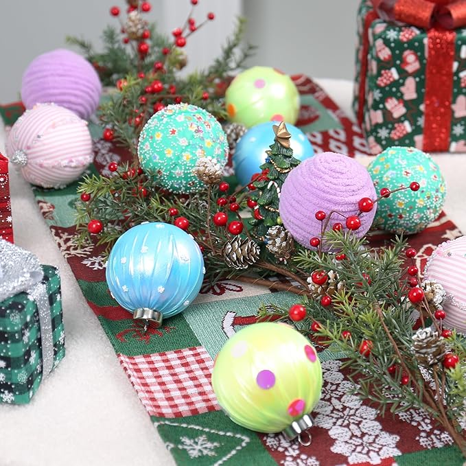 SY Super Bang 15PCS Christmas Ornaments Set, 8CM/3.14" Macaroon Shatterproof Ball Ornaments for Christmas Tree Hanging Decorations, for Home Holiday Party Xmas Decor.