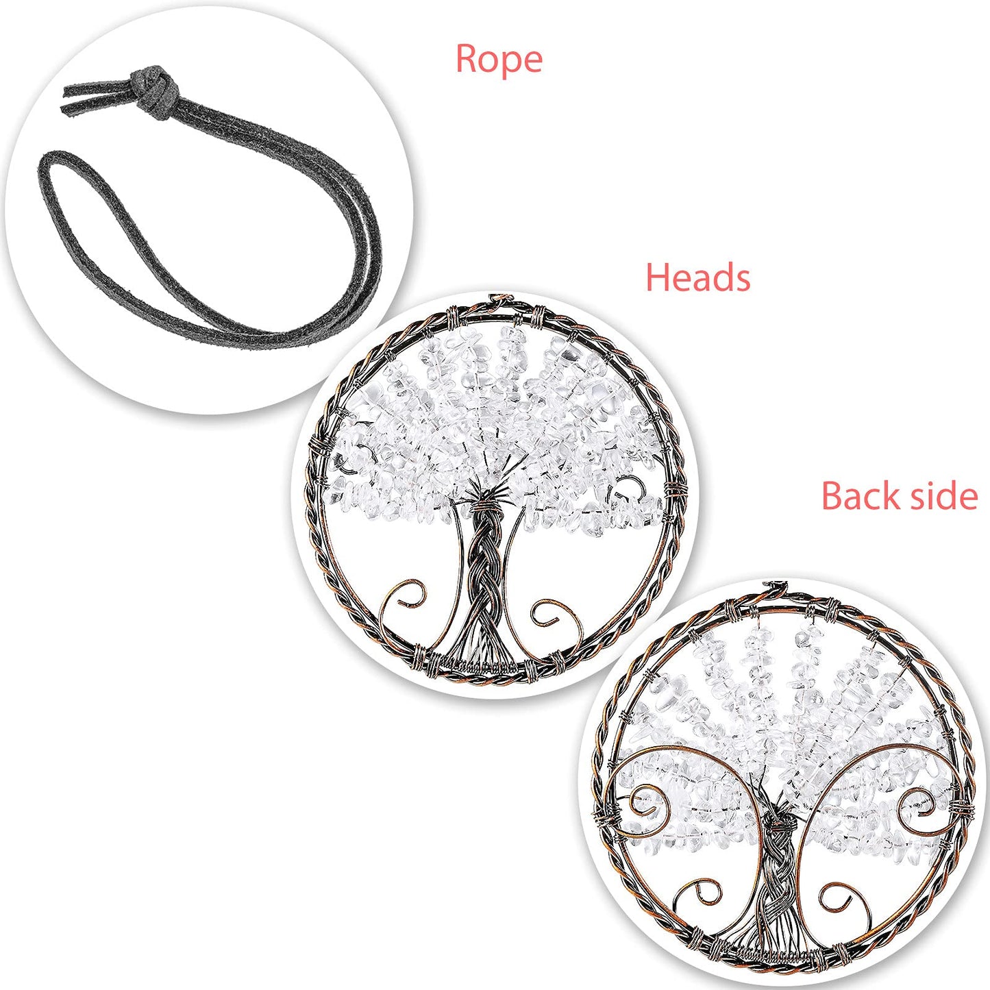 mookaitedecor Rock Crystal Tree of Life Hanging Ornament Reiki Healing Tumbled Gemstones Wall Hanger for Car Window Home Decoration