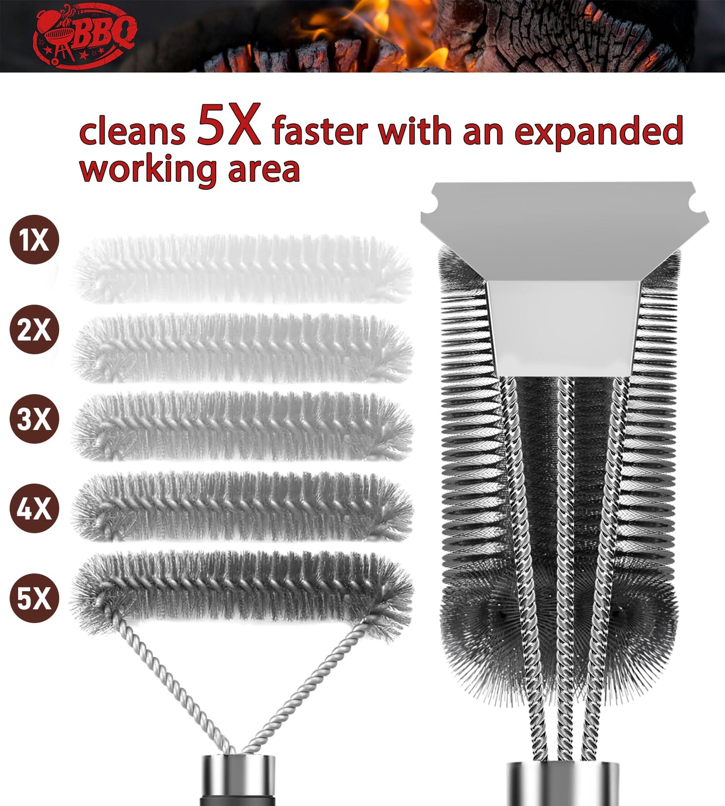 TNTOR Grill Brush, BBQ Cleaner Cleaning Brush with Stainless Steel Scraper, Bristles and Extra long Handle, BBQ Wire Brush for Charcoal Grill, Electric Grill, Gas Grill.