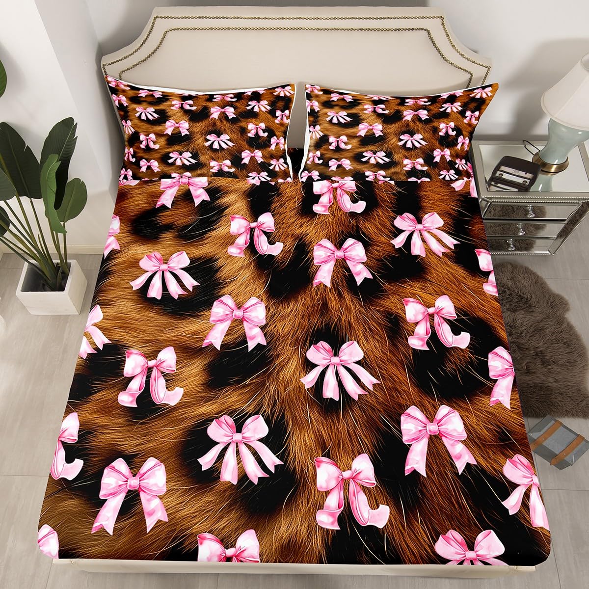 jejeloiu Bowknot Bed Sheets Set Twin Size Pink Bow Bed Set for Kids Boys Girls Colourful Bowknot Deep Pocket Fitted Sheet Bow-tie Breathable Soft Lightweight Microfiber