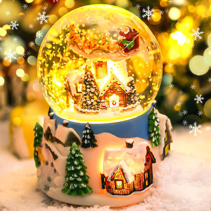 Mr.Winder Christmas Music Box Snow Globe Gift, Musical Rotating Santa Claus Flying Over Village Glitter Xmas Present for Girls Women Girlfriend Daughter Son Granddaughter, Plays 14 Christmas Songs