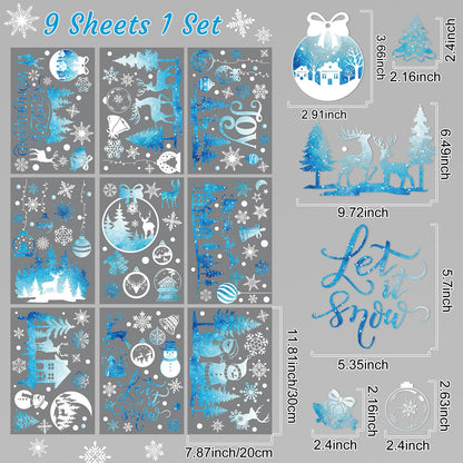 Cinrobiye 172Pcs Christmas Snowflake Window Clings Winter Wonderland Decal Stickers Let it Snow Reindeer Snowman Window Seasons Decals for Elk Snowball Holiday Home Kitchen Living Room,9 Sheets