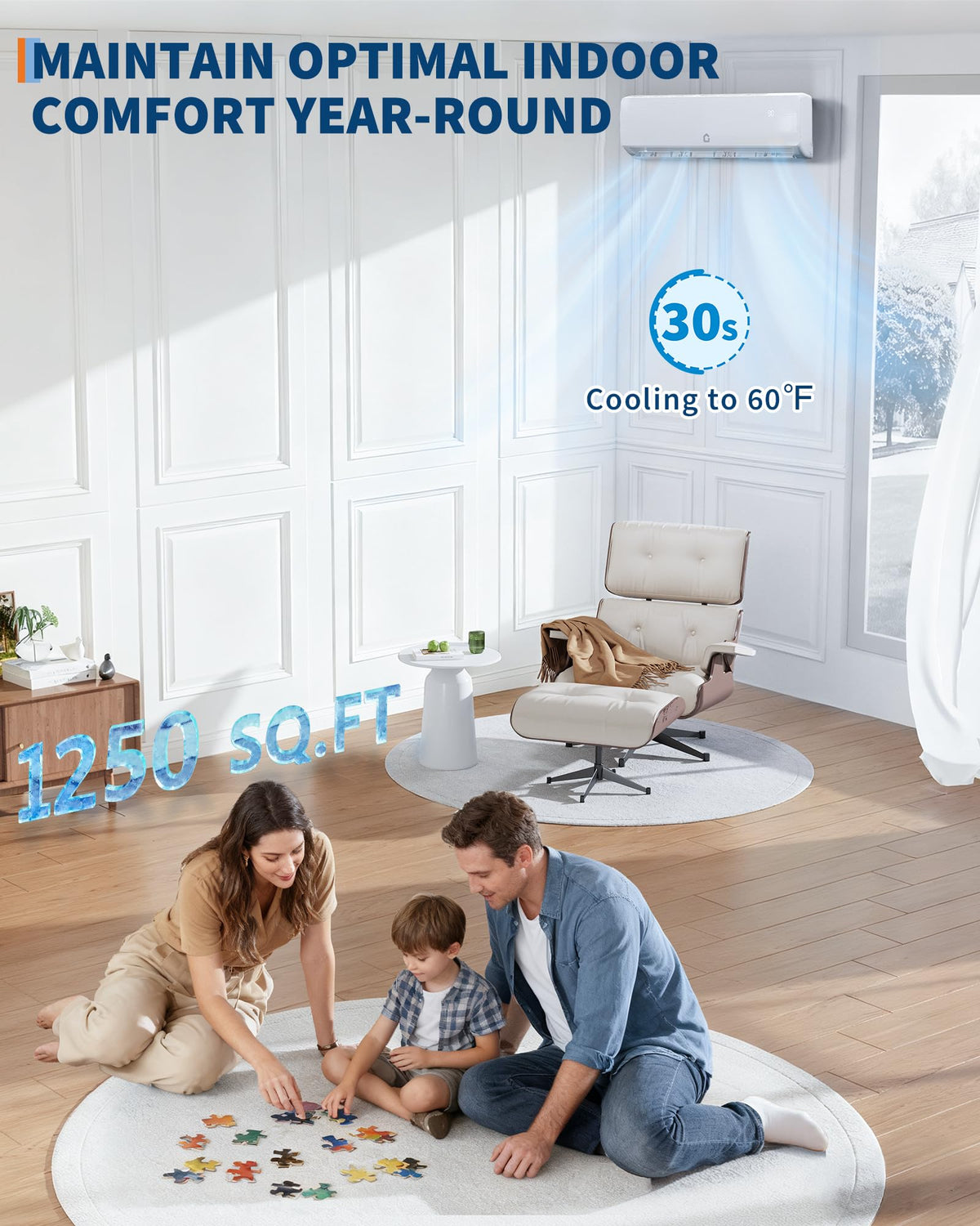 GarveeTech 18000 BTU Mini Split Air Conditioner - 19 SEER2 Ductless Inverter AC with 208-230V, Cools Up to 1250 Sq. Ft, Built-in Heat Pump System, White