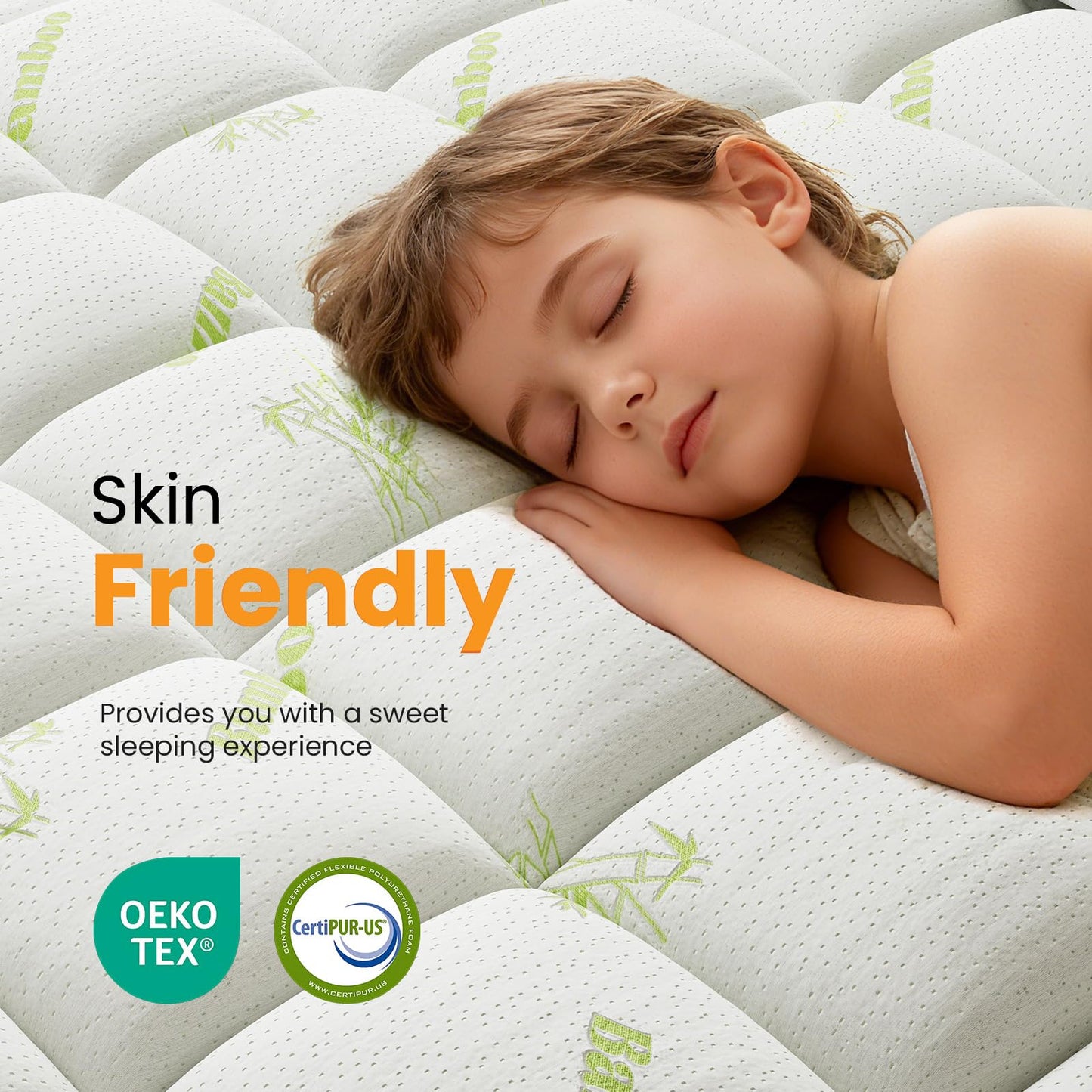 KMFurnila Ultra Soft Full Size Mattress Topper - Viscose Made from Bamboo Pillow Top Mattress Pad for Comfort & Support - Naturally Cooling for Hot Sleepers, Green