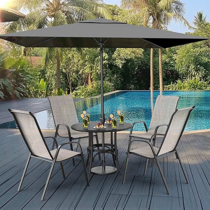VINGLI Patio Chairs Set of 2 – Stackable Outdoor Dining Chairs with Comfortable Sling High Back Chairs and Armrests for Lawn, Poolside, Courtyard, Balcony, Garden, Yellow