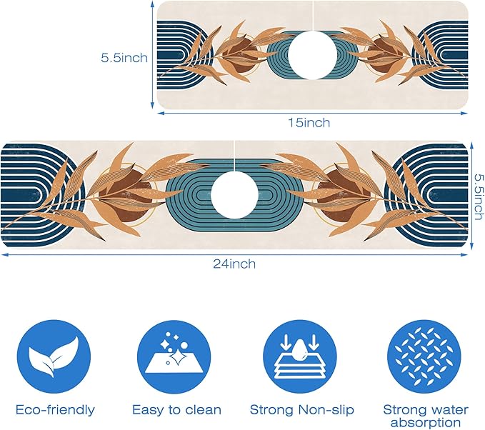 Abstract Blue Minimalistic Sink Faucet Absorbing Mat Sink Splash Guard Faucet