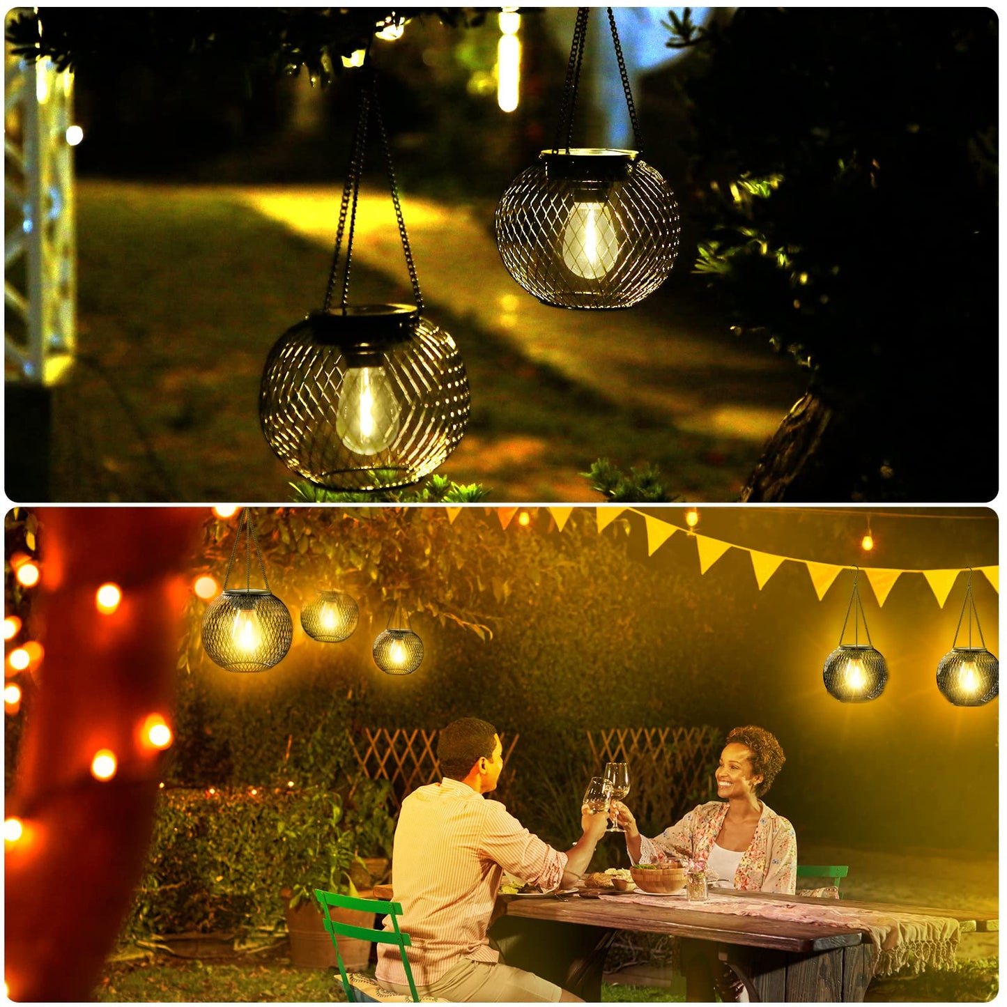 KagoLing Solar Lanterns, 2 Pack Solar Lantern Outdoor Garden with IP65 Waterproof Hanging Lights Auto On Off Metal Yard Art Garden Lights for Patio Lawn Table Fence Ornaments Warmwhite