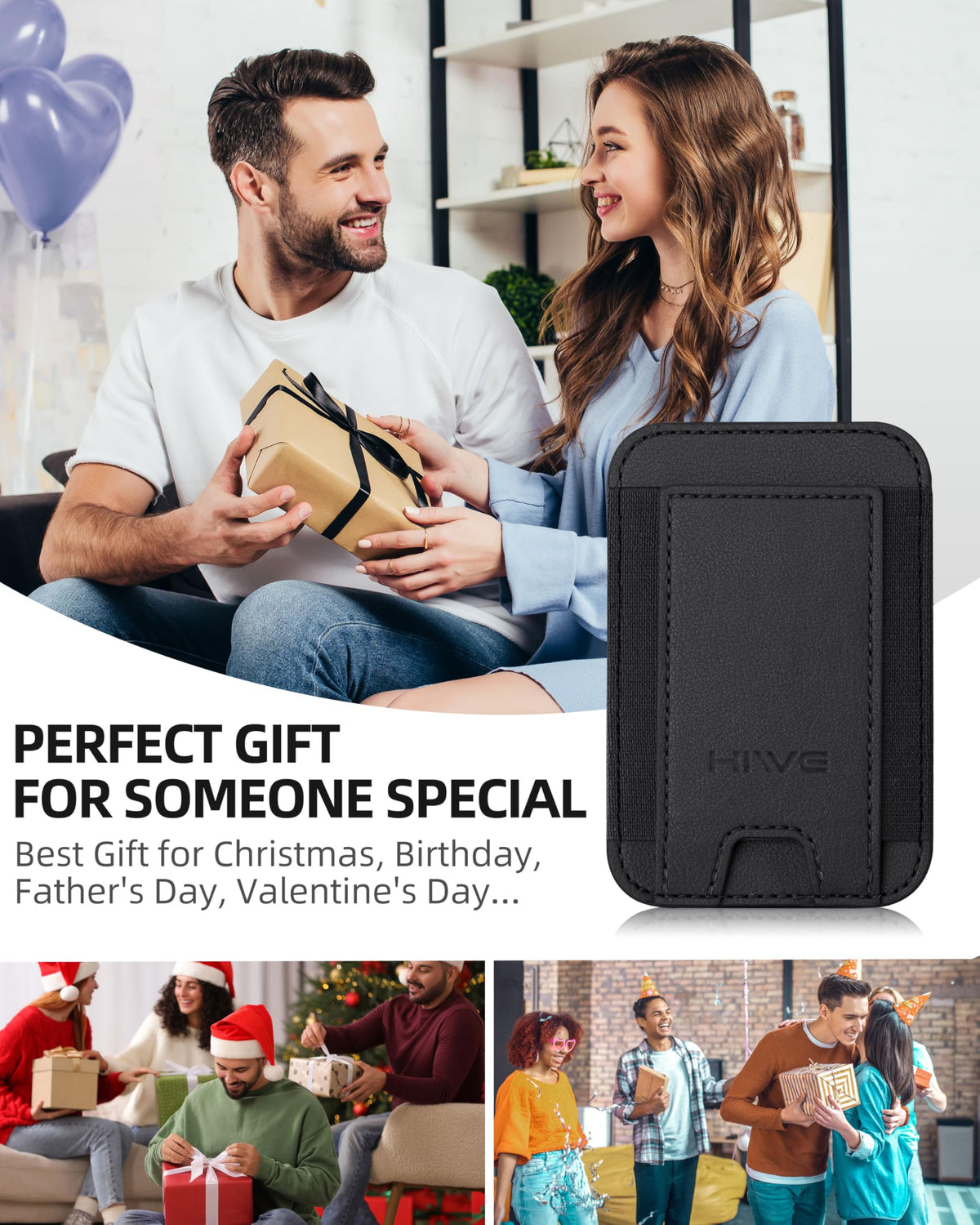 HiWe for MagSafe Wallet, Stronger Magnetic Wallet for iPhone 17/16/15/14/13/12 Series, 7 Cards Holder for Magnetic Phone Case, N52+ Magnets, RFID Vegan Leather Minimalist Slim, 1 Slot, Black & Black