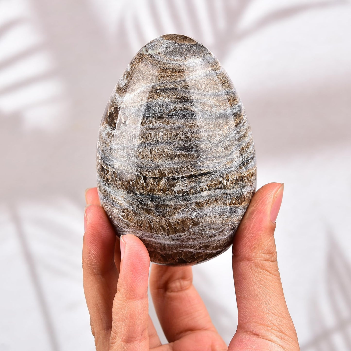 AMOYSTONE Single Morocco Jasper Minerals Crystal Egg with Base for Home Decor Collect, Large Height 3.5-4"