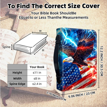 ETLKJVBL Leather Bible Cover for Women & Men, American Flag Eagle Fits Most Standard & Large Bibles - Premium Church, Travel, Gift Bible Case with Zipper Closure & Handles