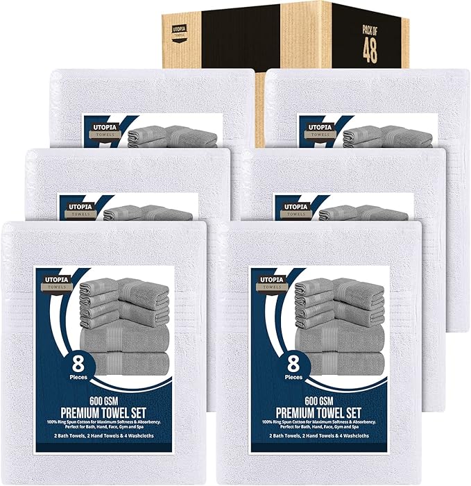 Utopia Towels 48-Piece Premium Towel Set, 12 Bath Towels, 12 Hand Towels