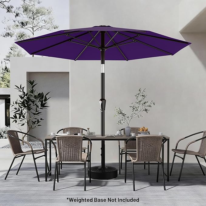 AreShark 9 FT Patio Umbrella for Outdoor, Outdoor Table Umbrella with Push Button Tilt and Crank, Outdoor Patio Umbrellas with 8 Sturdy Ribs for Market, Garden, Pool (Dark Purple)