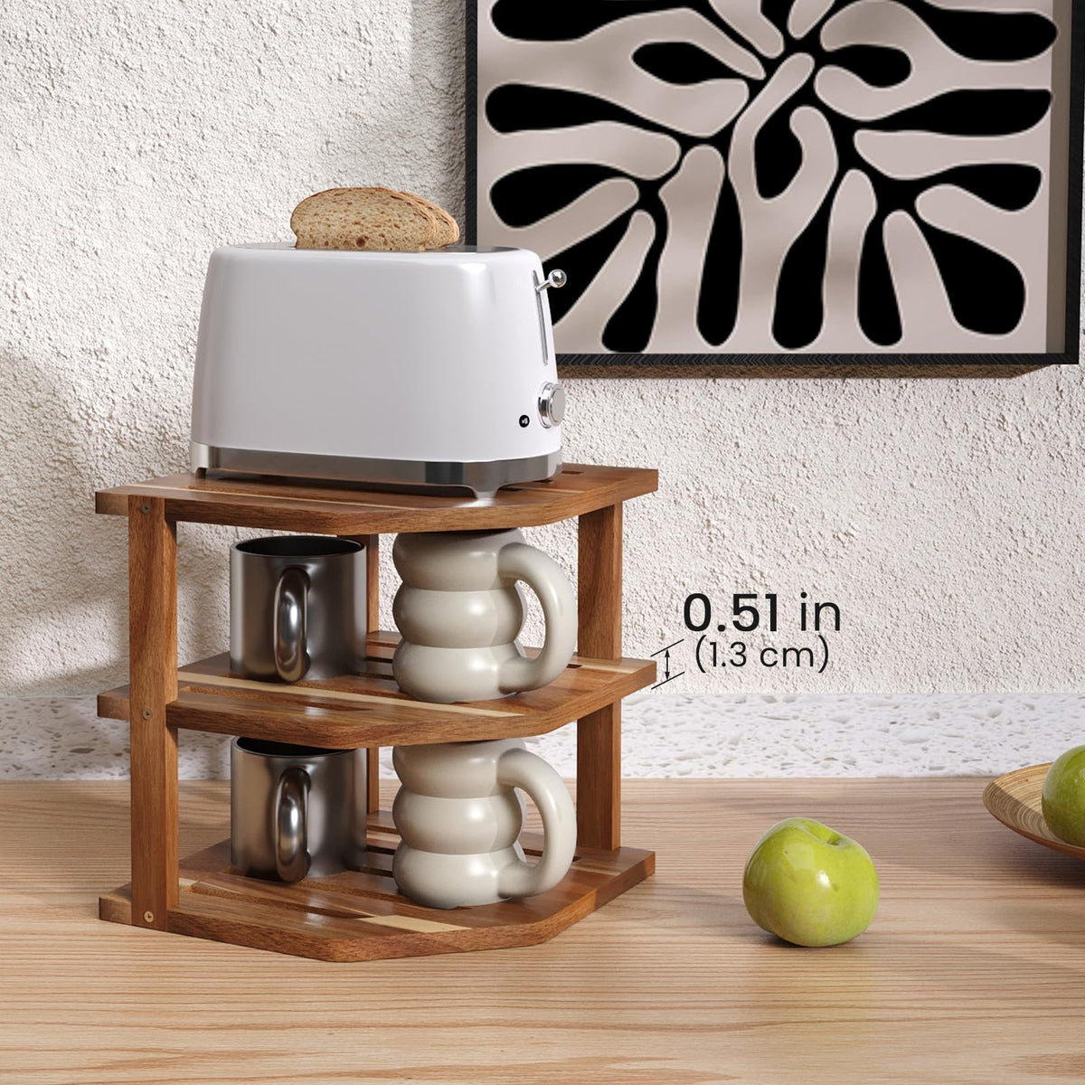 VERTORGAN 3 Tier Acacia Wood Corner Shelf(2 Pack),Dish Drying Rack,Plate Organizer,Kitchen Spice Rack for Countertop and Cabinet,Pantry Organization and Storage