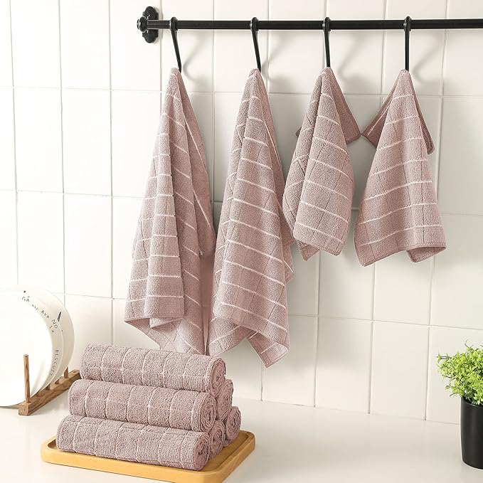 Microfiber Kitchen Towels and Dishcloths Set, 26 X 18 Inch and 12 X 12 Inch