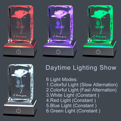 hochance 3D Rose Crystal Night Lamp with Adjustable LED Multicolor Lights for Girlfriend, Wife - Valentine's Day, Anniversary,Birthday Presents, Christmas Gifts for Her