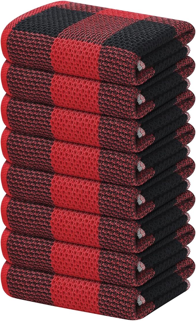 Homaxy 100% Cotton Waffle Weave Check Plaid Kitchen Towels, 13 x 28 Inches