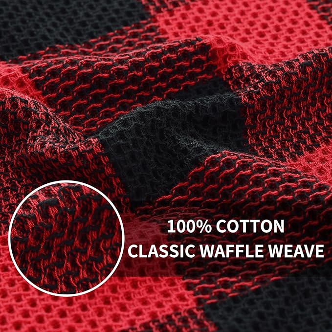 Homaxy 100% Cotton Waffle Weave Check Plaid Dish Cloths, 12 x 12 Inches