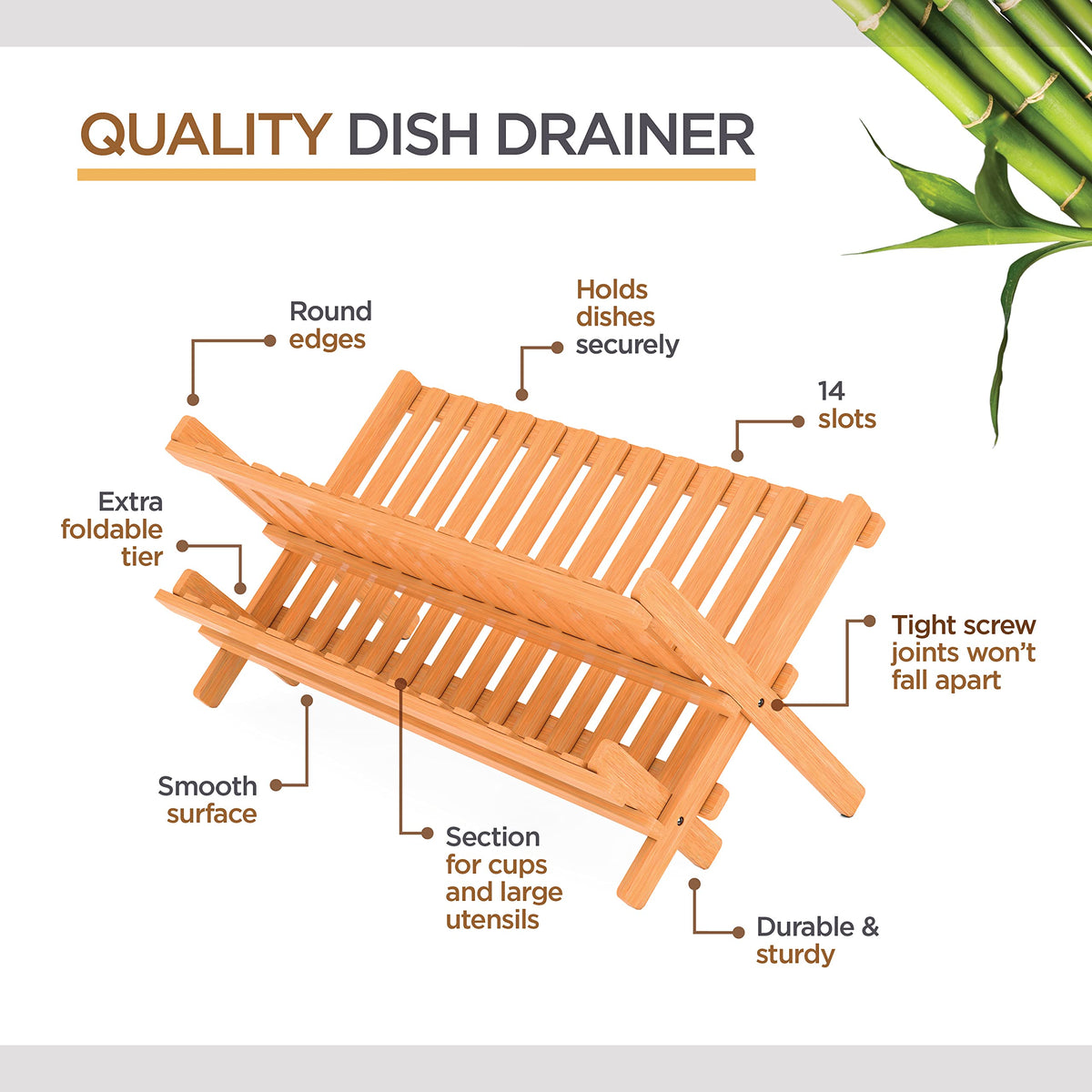 Bambüsi Bamboo Dish Drying Rack and Utensil Holder Set Bundle