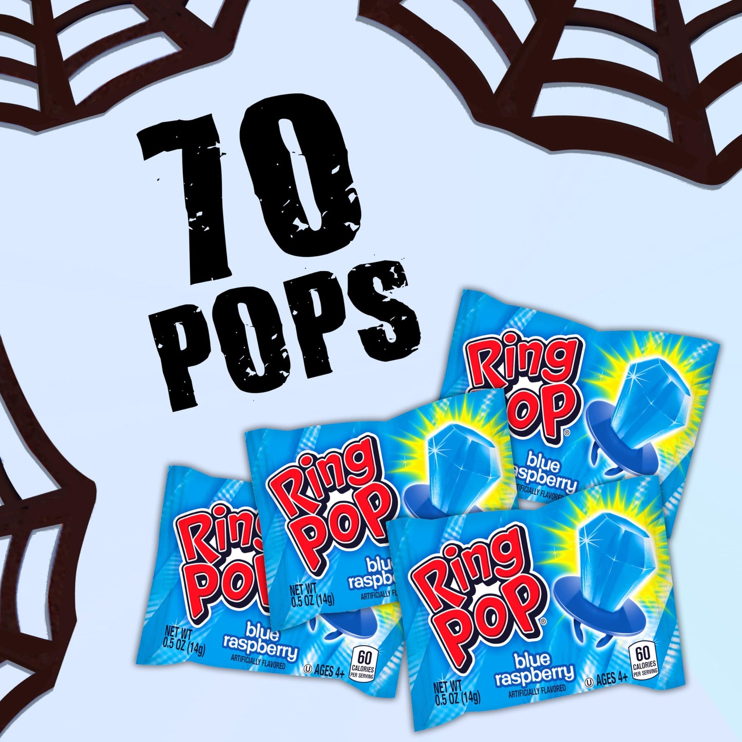 Ring Pop Individually Wrapped Candy 70 Count Bulk Lollipop Pack – Halloween Candy Bulk Individually Wrapped, Blue Raspberry Flavored Lollipop Suckers, Gender Reveal, Baby Showers & Party Favors