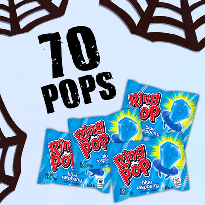 Ring Pop Individually Wrapped Candy 70 Count Bulk Lollipop Pack – Halloween Candy Bulk Individually Wrapped, Blue Raspberry Flavored Lollipop Suckers, Gender Reveal, Baby Showers & Party Favors