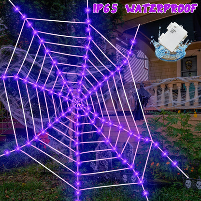 Light Up Lighted Spider Web 12 Ft 120 LED Spider Web Lights Giant Halloween Decorations Outdoor Waterproof for Outdoor Indoor Yard Party Haunted House Decor, Purple