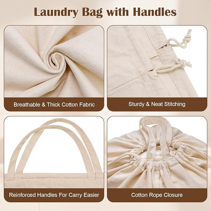 Cotton Canvas Laundry Bag 33"Wx 35"H, Thick Cotton Laundry Bag