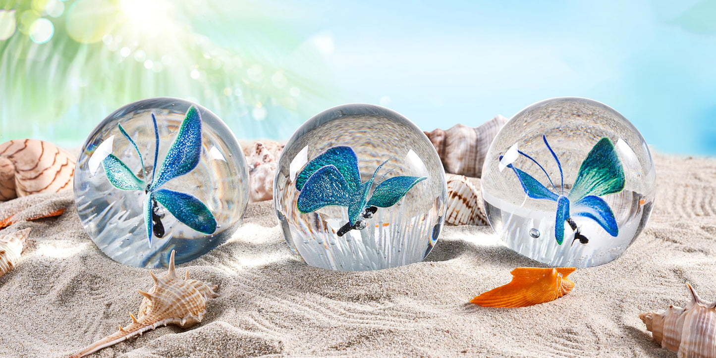 EUSTUMA Hand Blown Glass Butterfly Paperweight for Office Desk,Home Decor Collectible