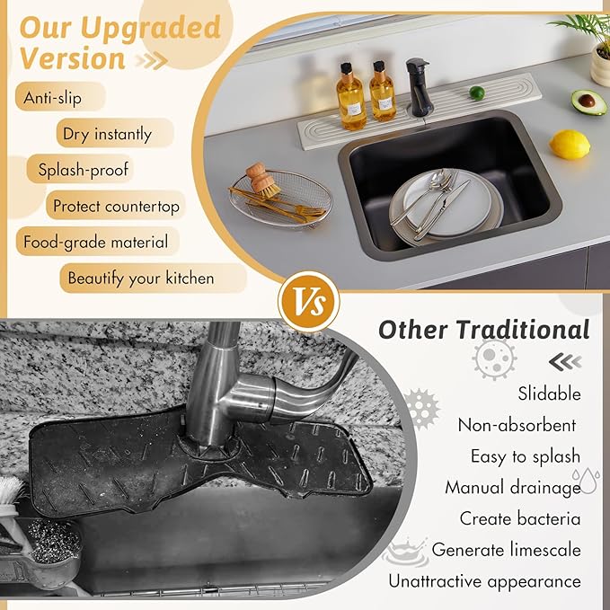 Stone Faucet Mat Handle Drip Catcher, Dish Drying Mat Soap Sponge Holder Tray