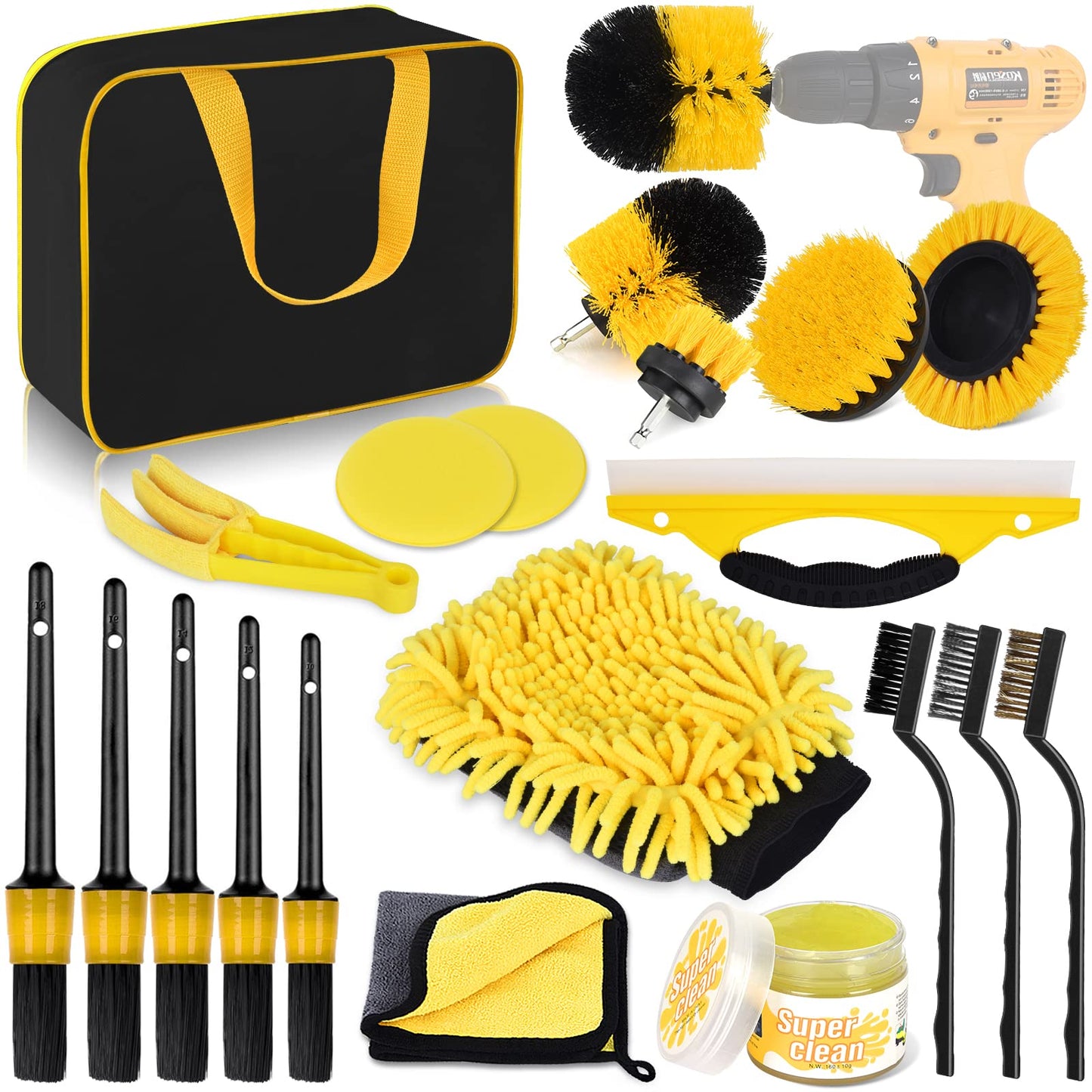 Herrfilk Car Cleaning Set, 20 Pieces Car Care Set, Car Detailing Brush Car Wash Set for Car Cleaning Interior and Exterior, Air Vent, Dashboard, Motor, Wheels, Household Cleaning