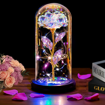 Thrjia Mothers Day Rose Flowers Gifts for Mom Wife Women Grandma,Mothers Day Presents Wife Grandma Mom from Daughter,Birthday Gifts for Women Light Up Rose in A Glass Dome Presents for Her Gold