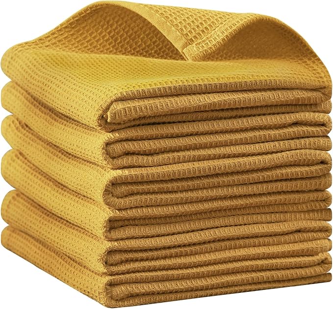 QUILTINA Dish Towels Set, 100% Cotton Waffle Weave Kitchen Towels 6 Pack
