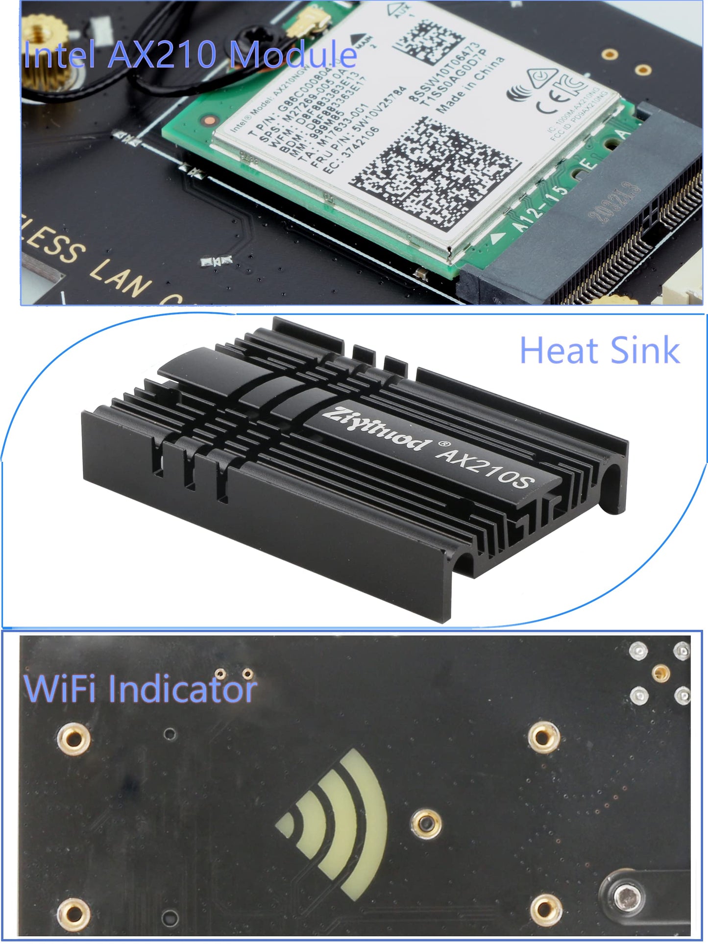 WiFi Card 5400Mbps 6E Wireless WiFi Bluetooth 5.3 PCIe Network Card, Intel WiFi 6E AX210 Chip, 6GHz/5GHz/2.4GHz PCI Express Bluetooth WiFi 6 Card for Desktop/PC Windows 11/10(64Bit)
