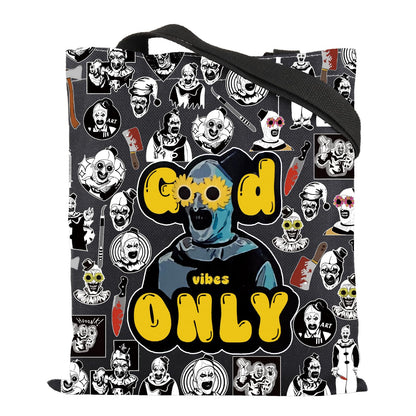 ENSIANTH Sunflower Glasses Clown Tote Bag Horror Slasher Serial Killer Movie Lover Gift Scary Halloween Thriller Handbag (Good Vibes bag)