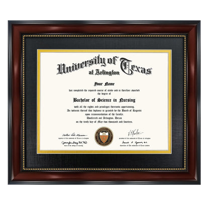 GraduationMall 8.5x11 Diploma Frame with Black over Gold Mat or Display 11x14 Document without Mat, UV Protection Acrylic, Mahogany with Gold Beads