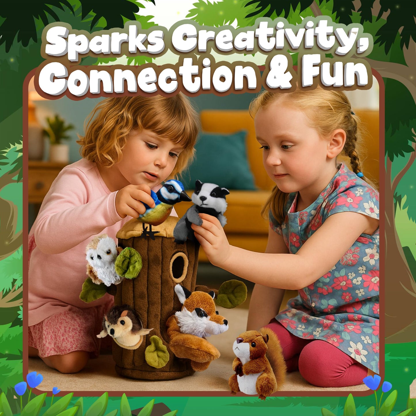 The Puppet Company Hideaway Tree House – Soft Plush Finger Puppets for Toddlers and Babies – Interactive Toy Set for Storytelling, Learning, Imagination, Roleplay and Fun Games