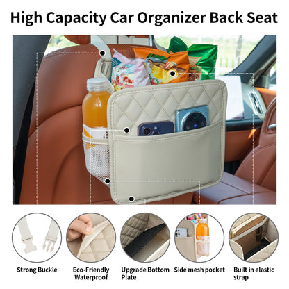 FrgKbTm 2Pack Car Seat Back Hanging Bag Car Document Holder Multi-Pocket Bottle Bag Storage Box Organizer Travel Tidy Pouch Pocket Kids Beige