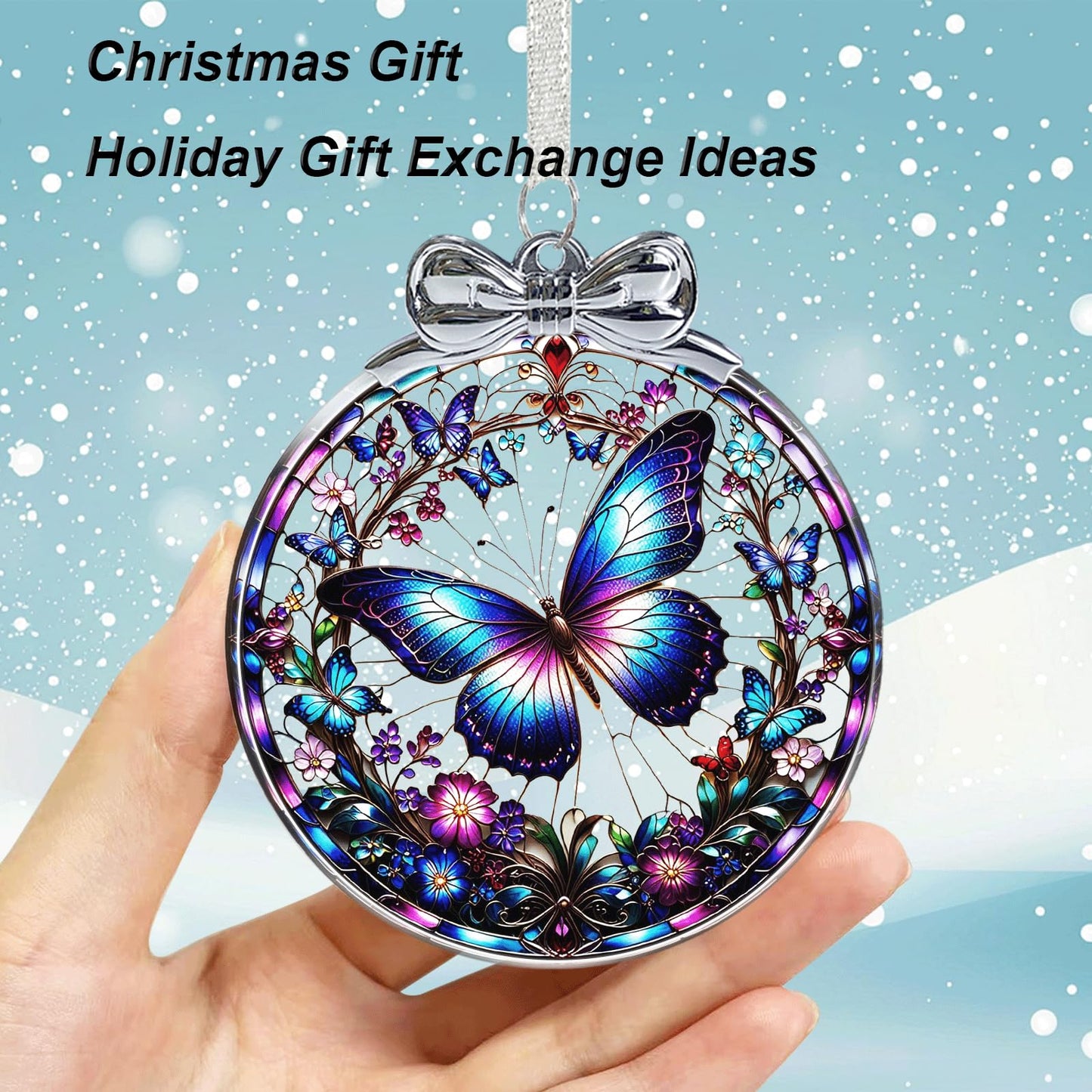 Butterfly Christmas Ornament Crystal Glass Butterfly Decorations - Hanging Ornaments for Christmas Tree Xmas Decorations, Holiday Keepsake Present Exchange Ideas