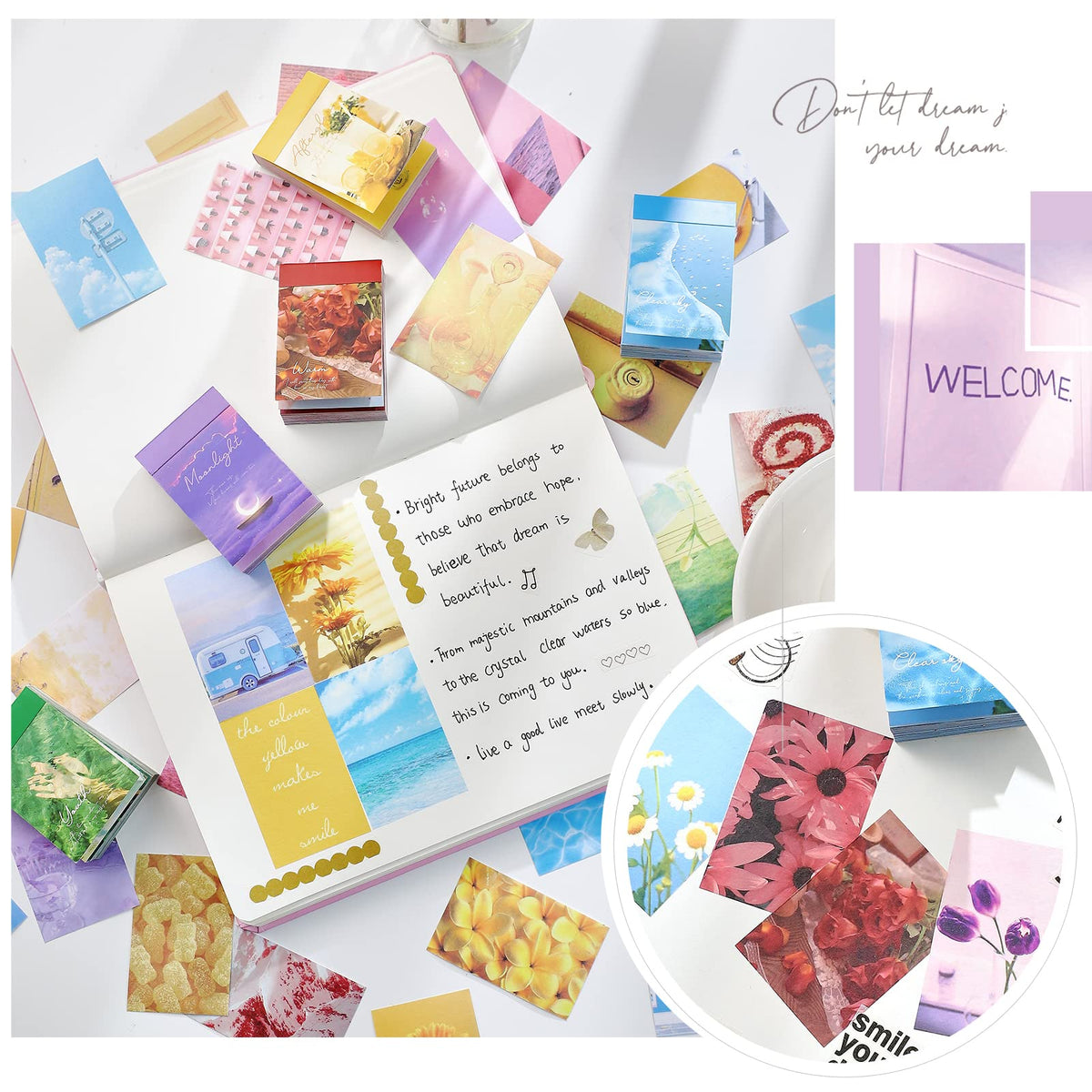 6 Sets 300 Pcs Washi Stickers Set Cute Aesthetic Sticker Book for Journaling, DIY Decorative Paper Sticker Decals for Bullet Journal Art Scrapbooking Diary Card Craft Gift Album Notebook Stationery