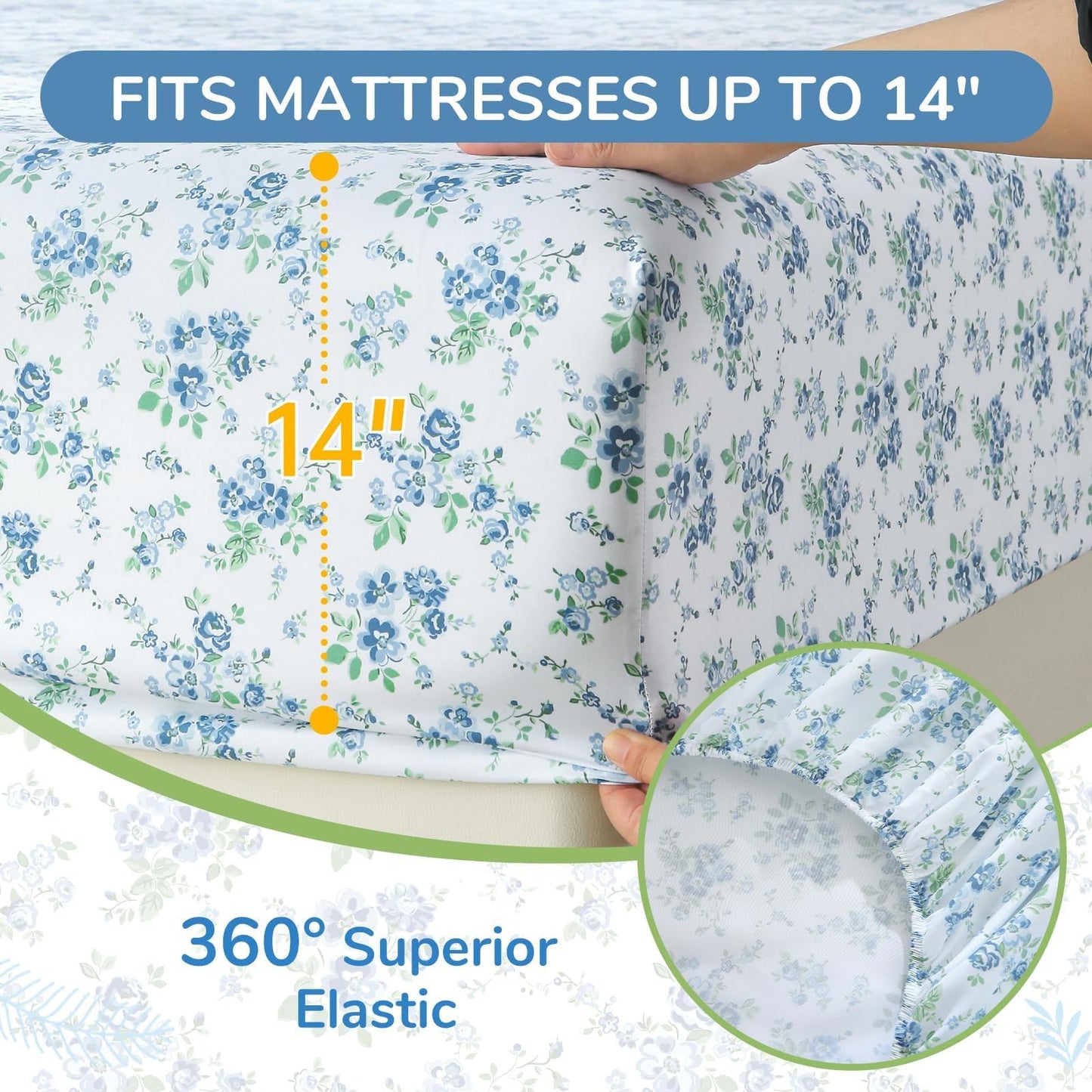 MUXHOMO King Size 4 Piece Sheet Set, Soft Breathable Bed Sheet Set for Bedroom with Deep Pocket Up to 16", Wrinkle-Free & Cooling Bedding for Oeko-TEX Certified - Blossoms Light Blue