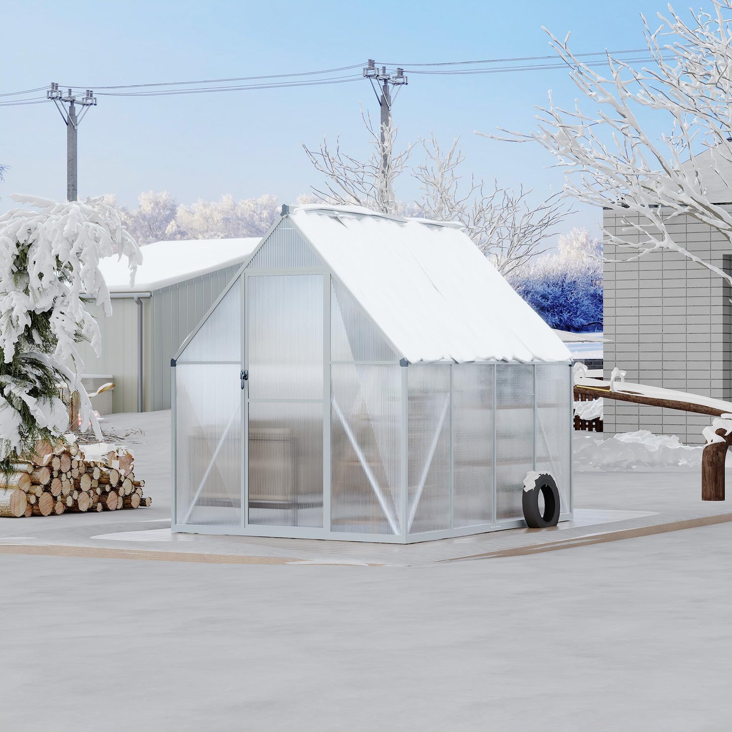 6x7 ft Heavy Duty Polycarbonate Walk-in Greenhouse with Reinforced Aluminum Frame, Adjustable Roof Vent, and UV Protection Panels for Outdoor Backyard Gardening and Year-Round Plant Care