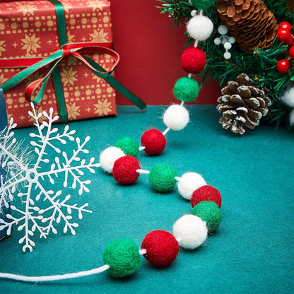 WILLBOND 3 Pieces Wool Felt Rainbow Ball Garland Colorful Pom Pom 6.5 ft Long 24 Ball Garland for Easter Mardi Gras Classroom Halloween Thanksgiving Xmas (Red,White,Green)