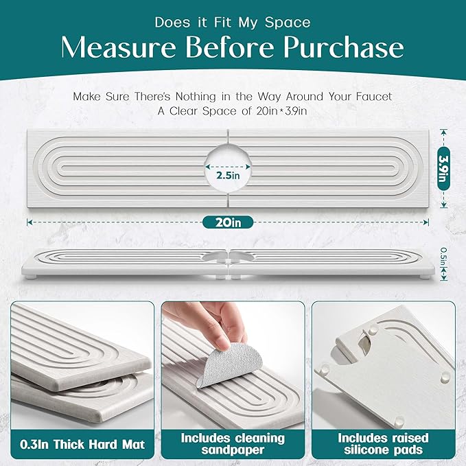Stone Faucet Mat for Kitchen Sink – Diatomite Drying Stone Mat & Sink Protector