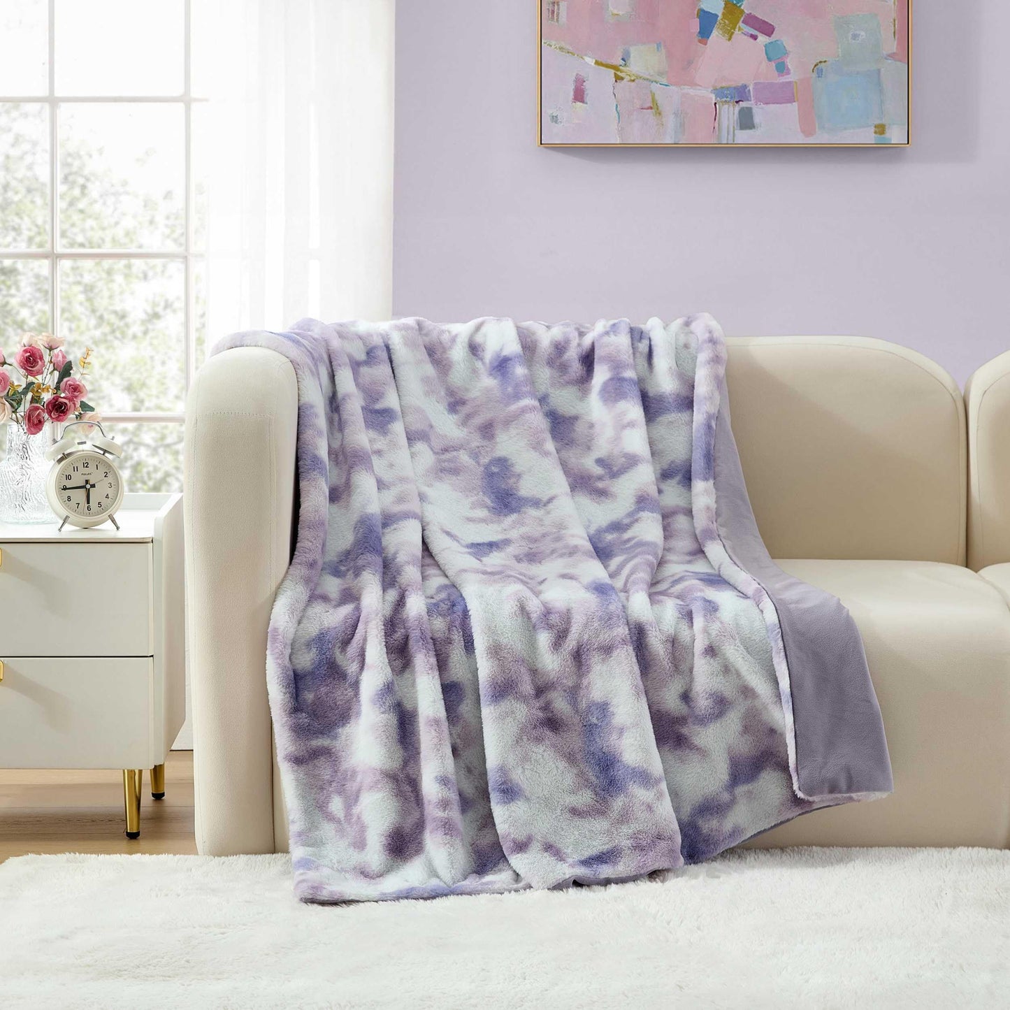 Betsey Johnson - Blanket, Buttery-Soft Faux Fur Throw Blanket for Couch or Bed, Boldly Plush & Oversized Bedding (Sunset Tie Dye Purple, 50" x 70")
